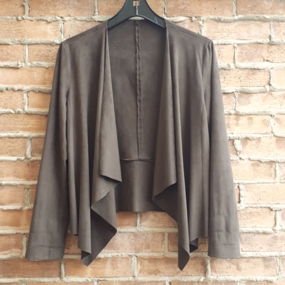 Zara Stretch Faux Suede Open Front Blazer
